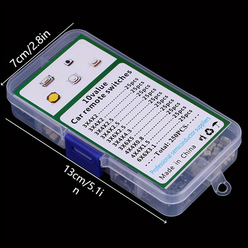 Juego de 250 Interruptores Táctiles de Botón - 10 Tipos Surtidos, Microinterruptores de Encendido/Apagado Táctiles para Electrónica y Electrodomésticos, Duraderos e Impermeables detalles 0