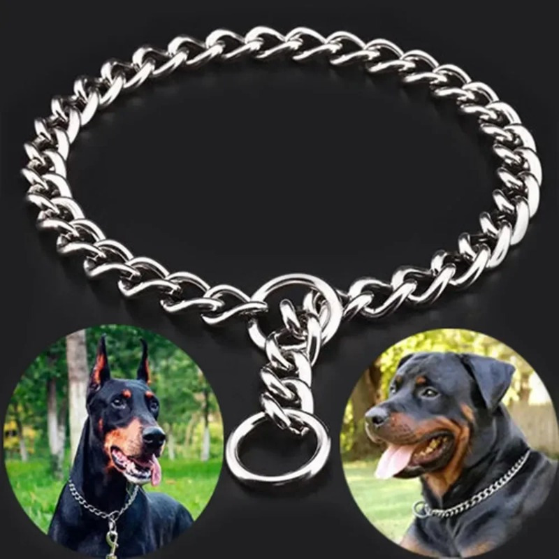 

Adjustable Heavy-duty Titan Dog Training Collar - Diamond Pattern, Iron Snake Chain For Small To Large Breeds