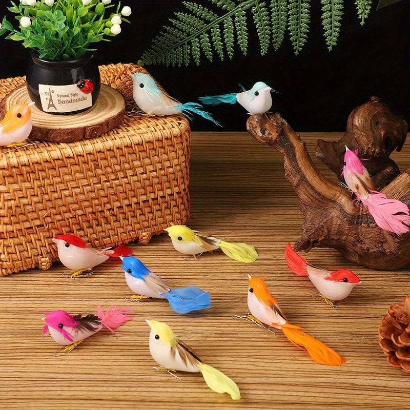 

24pcs Vibrant Faux Birds Set With Wire Ties - Home & Garden Decor, No Power Needed