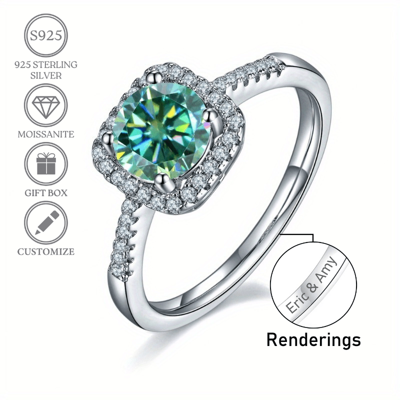 Customized 1 3CT Square Green Moissanite Ring 925 Sterling Silver Vintage Style