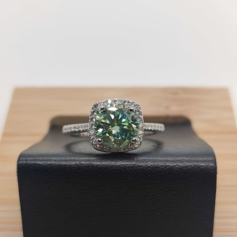 Customized 1 3CT Square Green Moissanite Ring 925 Sterling Silver Vintage Style