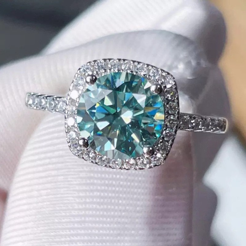 Customized 1 3CT Square Green Moissanite Ring 925 Sterling Silver Vintage Style