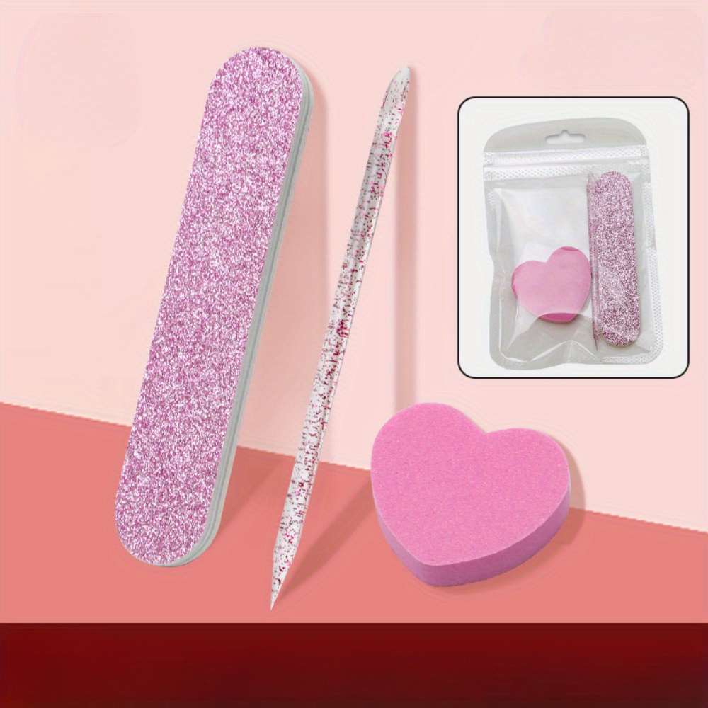 

3-piece Nail Care Kit: Manicure Tools With Crystal Stick, Heart-shaped Sponge File & Nail File - Ammonia-free For Hands & Feet