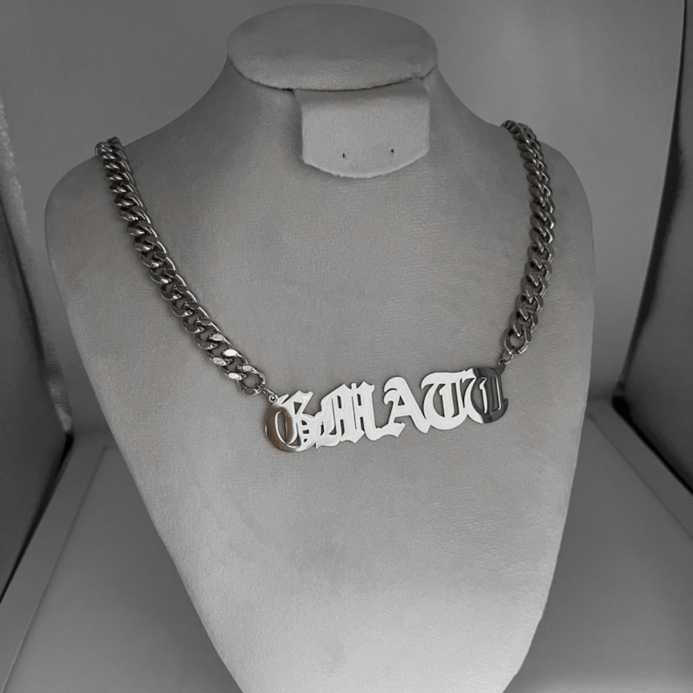 

Custom Gothic Name Necklace: 8mm Thick Cuban Chain, 304 Stainless Steel, Personalized Lady's Jewelry, Suitable For Daily Wear And Gift Giving, All Seasons