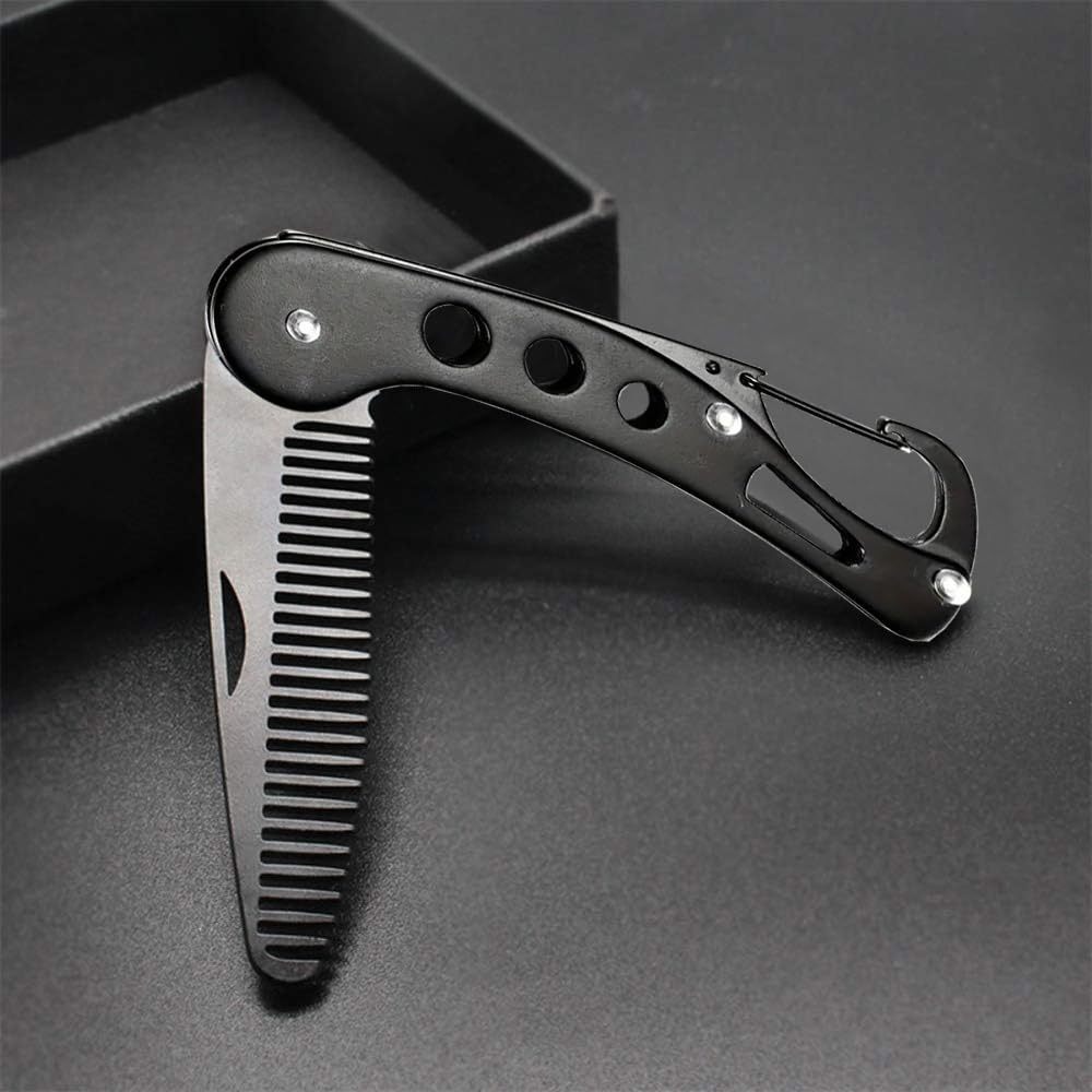 

1set Stainless Steel Folding Comb, Fine-tooth Pocket Hair And Beard Comb, Dual-sided, Durable Metal Grooming Tool