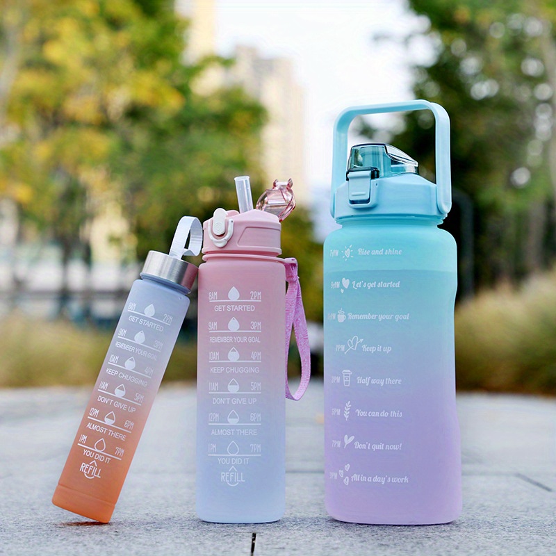 32 oz plastic water bottle time marker straw carrying strap - Temu