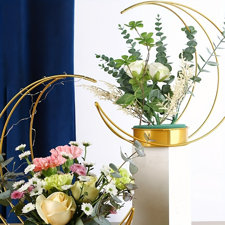 

Metal Flower Arrangement Vase, 1pc Golden Floral Basket, Elegant Wedding Reception Centerpiece, Home Decor, Party Tabletop Decoration, Modern Circular Design - Includes Pot (flowers Not Included)