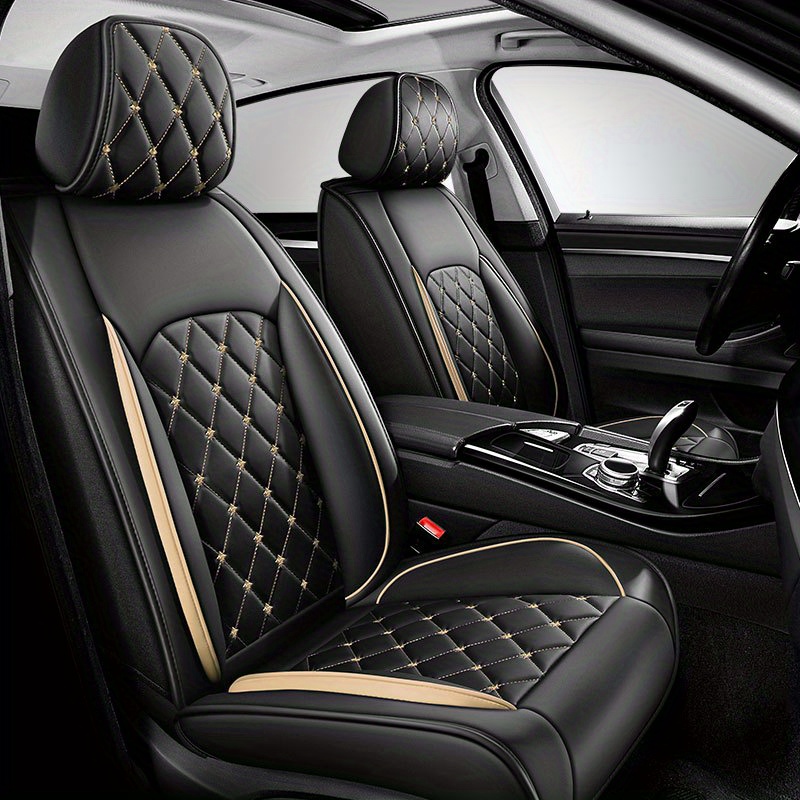 

Luxury Diamond Pattern Pu Leather Car Seat Covers Set, Universal Fit, All-season Premium Front & Rear Seats Protection, Easy Install, Non-washable - 5 Seats Vehicle Cushion Cover Kit