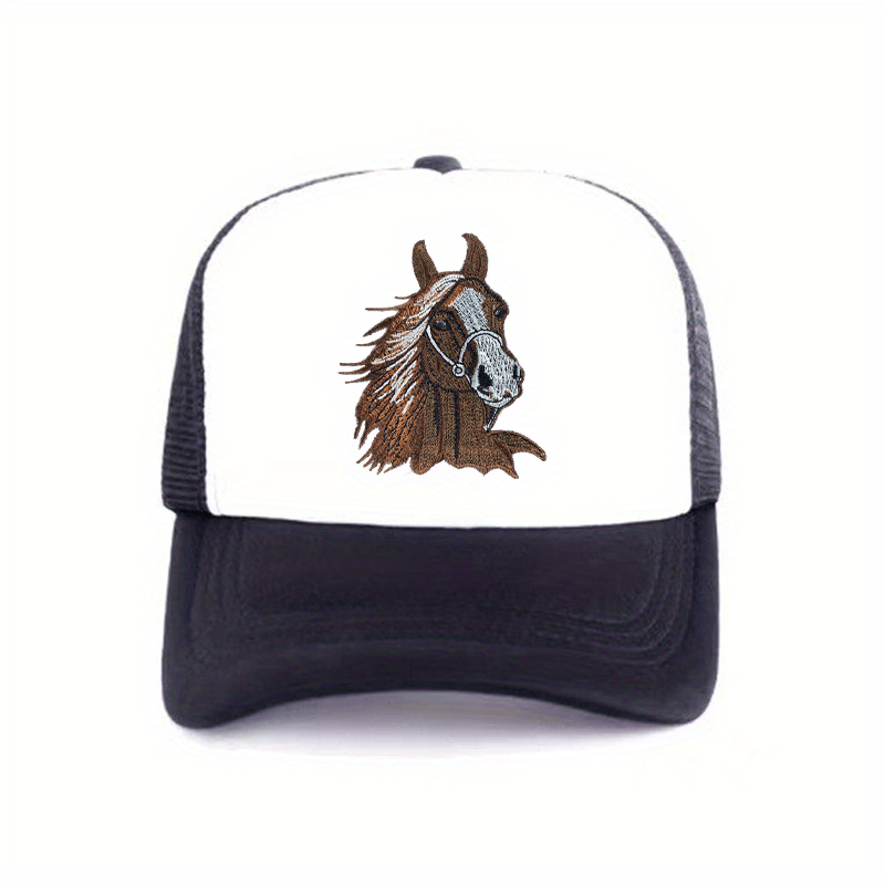 

Embroidered Horse Baseball Cap, Unisex Sponge Dual Color Dad Hat, Adjustable Size Trucker Hats