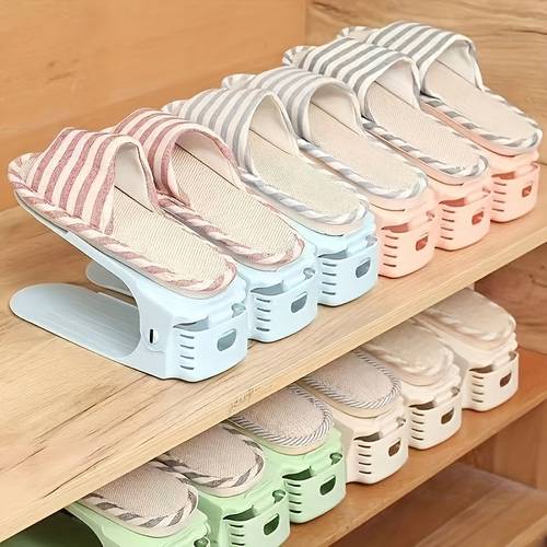 [Stackable] 10-Pack Adjustable Shoe Racks - Space-Saving Plastic Organizer for Entryway, Bedroom & More - Perfect for Home & Dorm Storage Shoes Organizer Storage Shoe Rack Organizer Storage