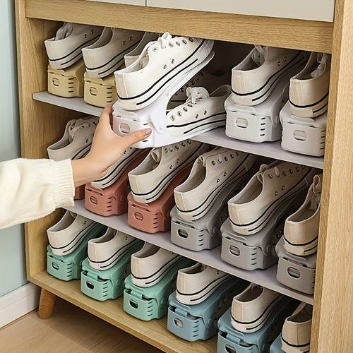 [Stackable] 10-Pack Adjustable Shoe Racks - Space-Saving Plastic Organizer for Entryway, Bedroom & More - Perfect for Home & Dorm Storage Shoes Organizer Storage Shoe Rack Organizer Storage