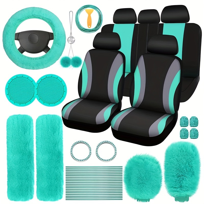 TEMU 45-piece Deluxe Car Interior Accessory Set - Plush & Style - Includes Steering Wheel, , Gear Cover & Coasters - Universal , Christmas Gifts