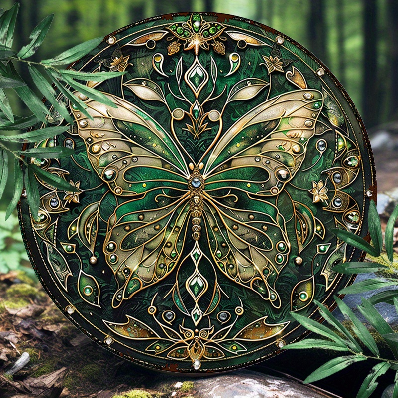 

1pc Waterproof And Uv-resistant Art Nouveau Butterfly Round Aluminum Metal Sign For Wall Decor - Premium Aluminum Material, Easy To Hang, 8x8 Inches (20x20cm)