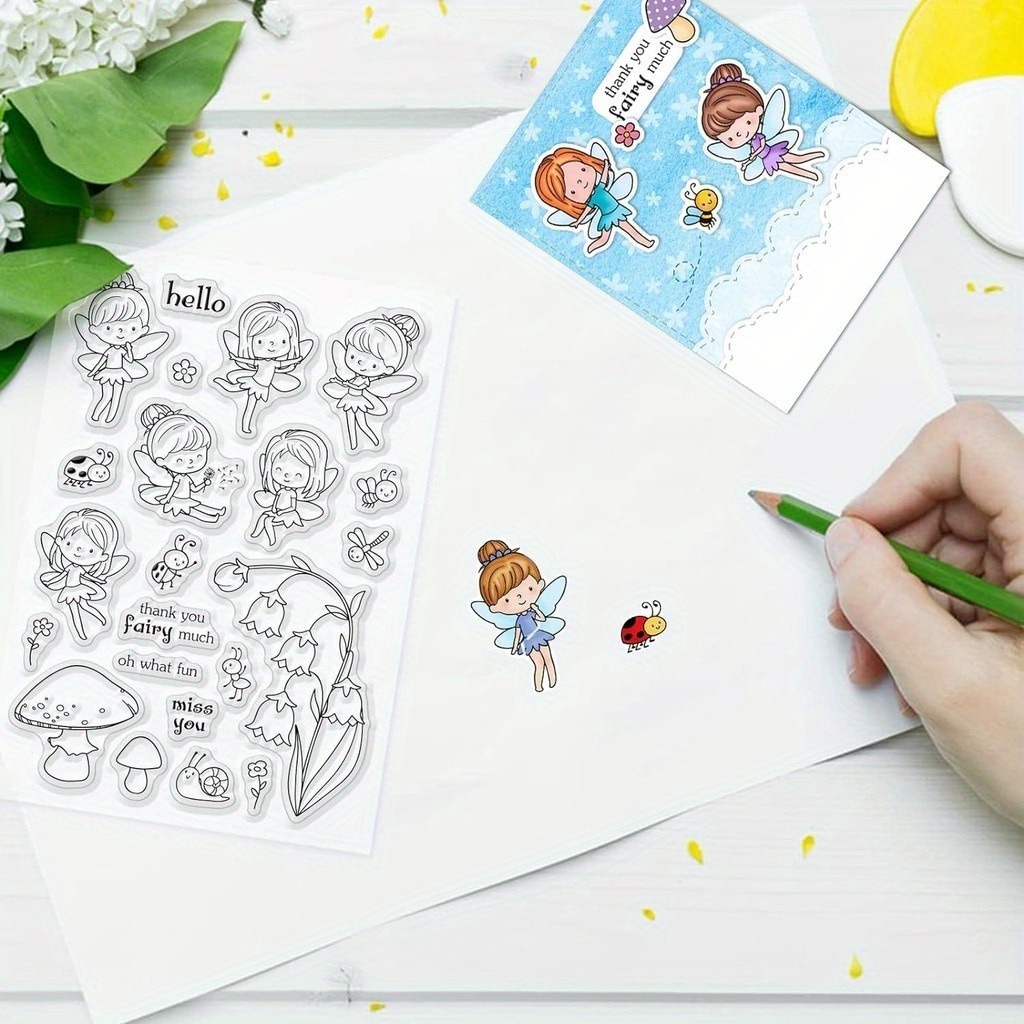 3pcs fairy themed stamp die set   whimsical phrases transparent silicone stamps and intricate metal cutting dies for diy scrapbooking card making crafts   hello farewell designs stamps for crafts