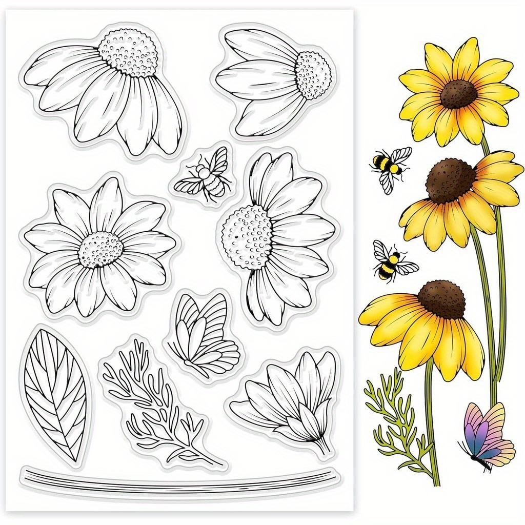 Image of Daisy Flower Clear Stamps - Transparent And Reusable For Card Making, Scrapbooking, And Photo , Measuring 6.3x4.3 Inches