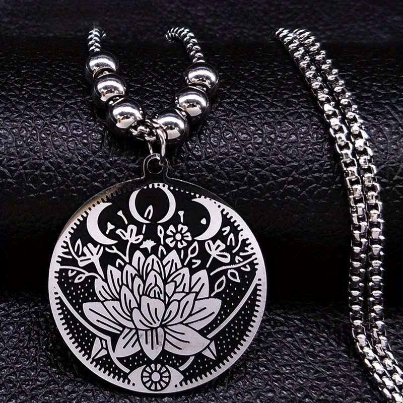 

1pc Creative Fashion Flower Moon Pattern Stainless Steel Pendant Necklace Couple Party Festival Gift Jewelry