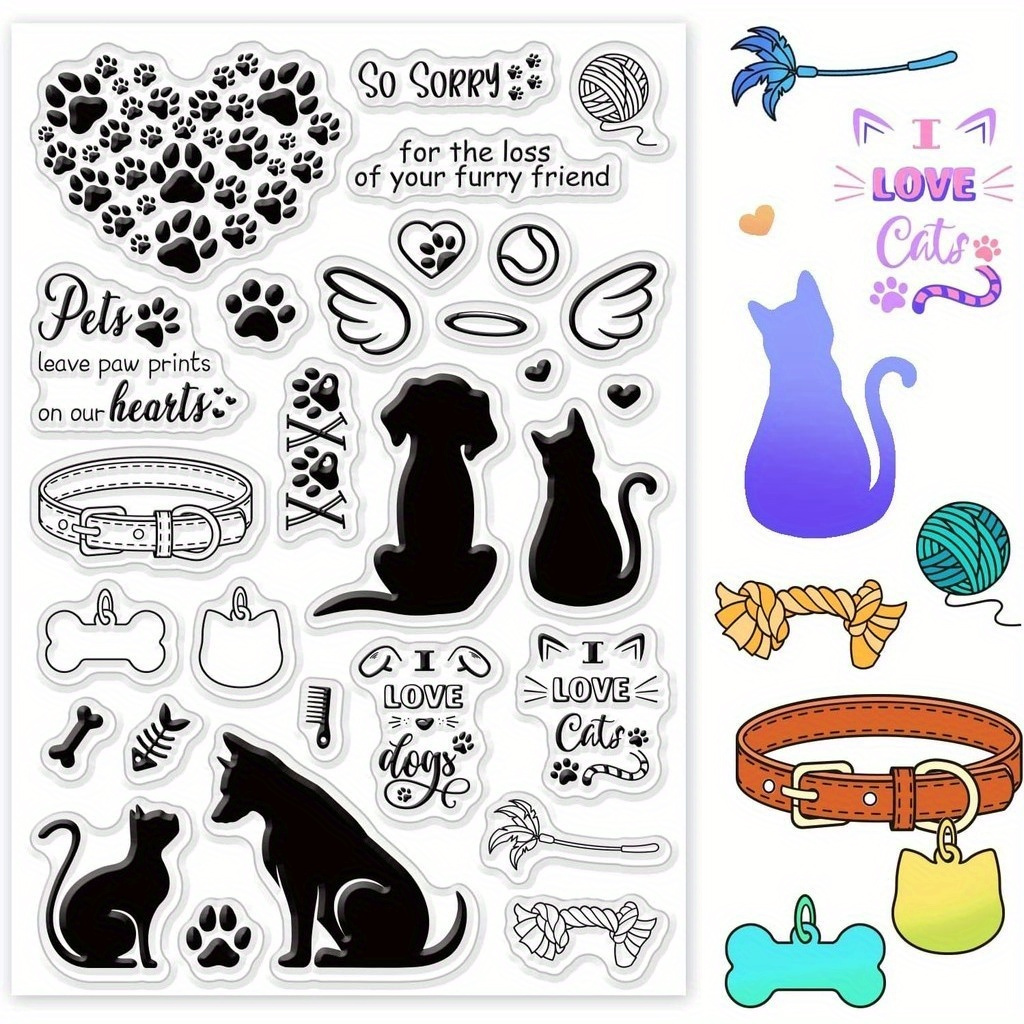 

1set Pet-themed Clear Silicone Stamps, Mixed Color Pvc Cat & Dog Rubber Stamps, Transparent Seal For Diy Scrapbooking, Card Making & Crafts Decoration