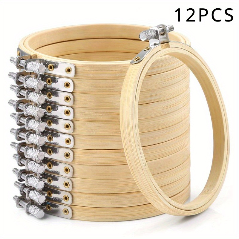 

12pcs 4" Bamboo Embroidery Hoops - Apricot, Round Stitch Rings For Needlework Crafts