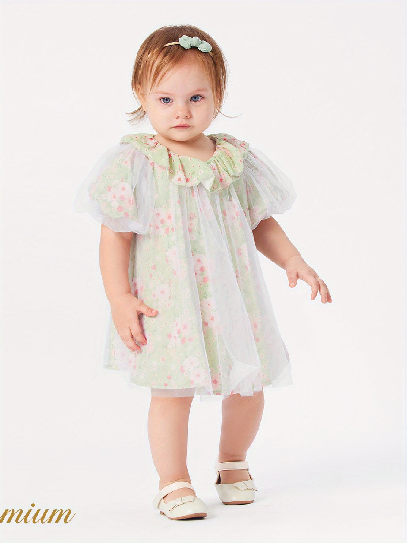 Baby Girl Floral Embroidered 100% Cotton Crepe Sleeveless Lace Ruffle Romper