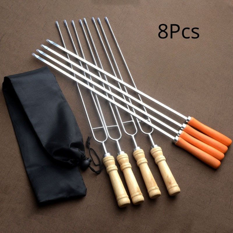 TEMU 8pcs Of Barbecue Skewers, Stainless Steel Grilling Needles, Outdoor Barbecue Tools, Steel Skewers, Meat Skewers, Bbq Meat Skewers, Wooden Handle Barbecue Forks