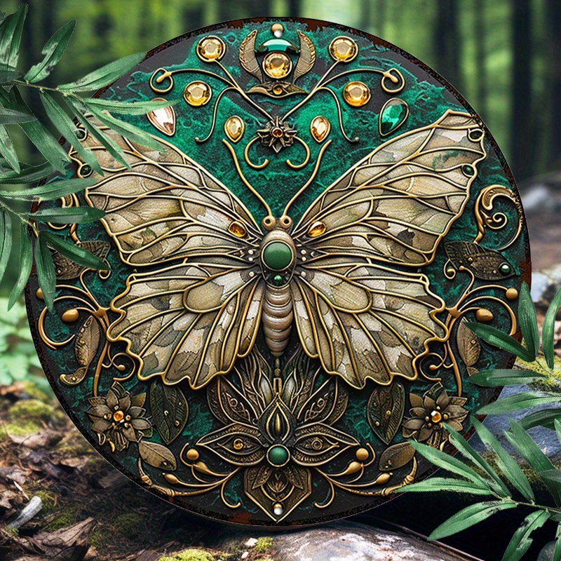 

1pc Art Nouveau Butterfly Aluminum Metal Wall Sign - 8x8 Inch Uv Resistant Waterproof Round Decor For Indoor/outdoor