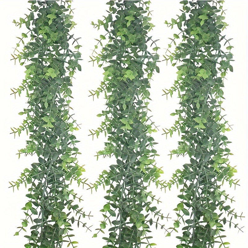 

3pc 6ft Faux Eucalyptus Vine Garlands - Plastic Outdoor Artificial Greenery For Weddings, Reunions, Home & Wall Decor, Table Backdrops & Christmas Decoration