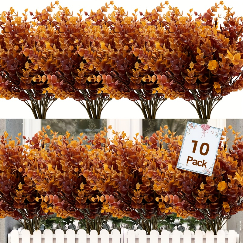 

4/10 Bundles Outdoor Artificial Fall Flowers Plants Fall Decorations - Uv Resistant Plastic Flowers For Outside Faux Plants For Home Garden Autumn Thanksgiving Fall Decor (brown)