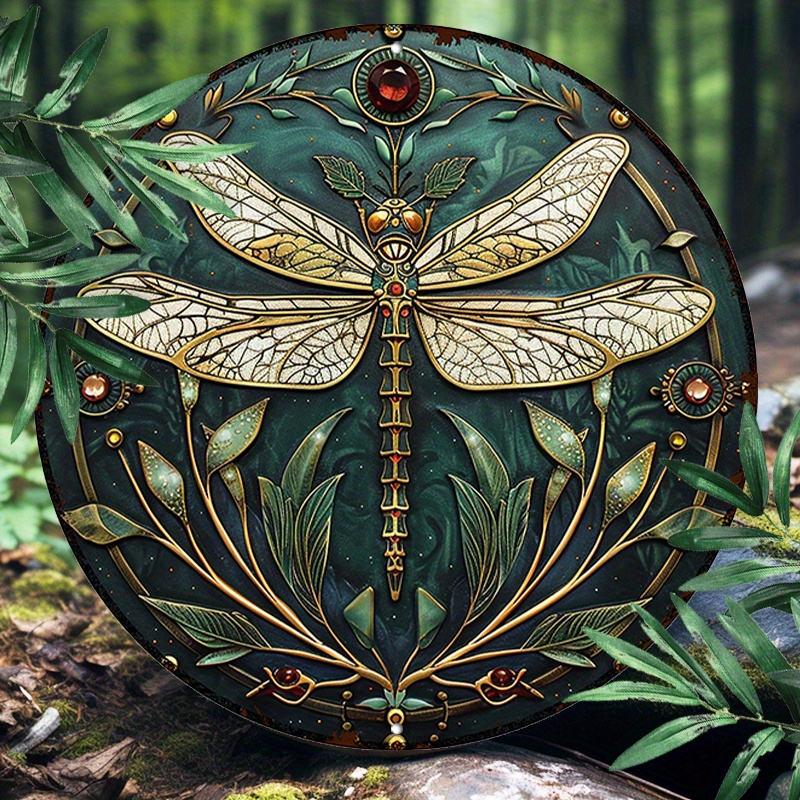 

Aluminum Dragonfly Metal Wall Art - Waterproof & Uv Resistant 8" Round Sign For Home Decor