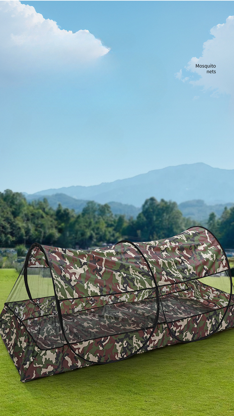 2-Person Portable Camouflage Mosquito Net Tent - No Setup Foldable Outdoor Shelter with Black Frame, All-Season Lightweight Design for Camping, Business Trips & Study Abroad, Mosquito Net Tent, Camping Essentials, Natural Setting, Durable Fabric