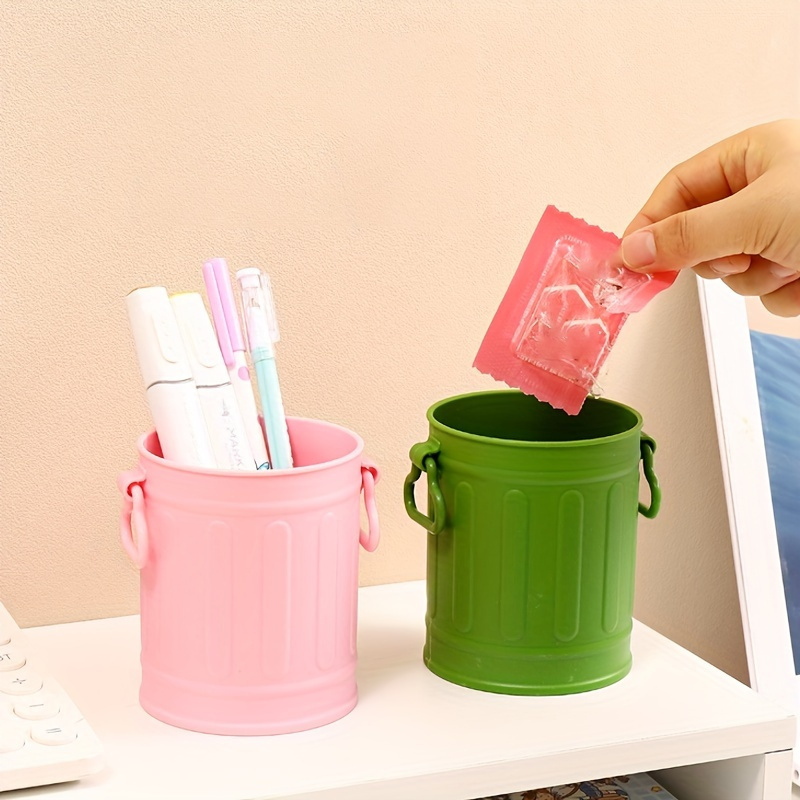 

1pc Mini Desktop Storage Bucket, Pp Material, Pen Holder, Makeup Brush Organizer, Compact Trash Can For Office And Home Use, Storage Box