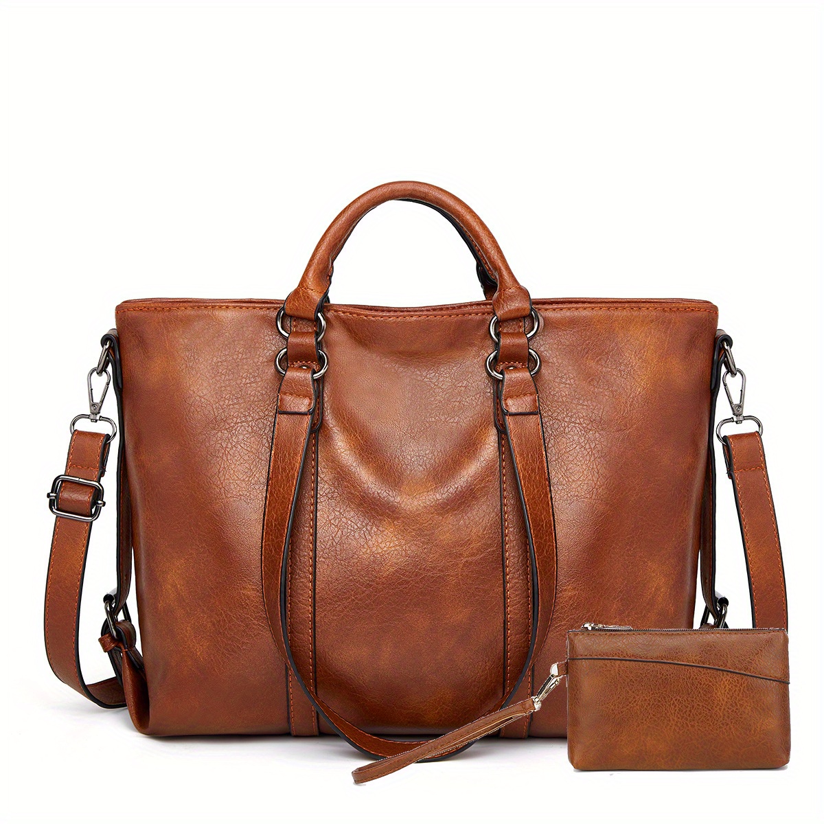 2pcs Women's Handbag & Tote Set - Vintage Multi-pocket Lightweight Zipper Closure Detachable Strap Bags, / Handbags For,, Travel - Elegant Gift For Mom, Christmas, Business ()