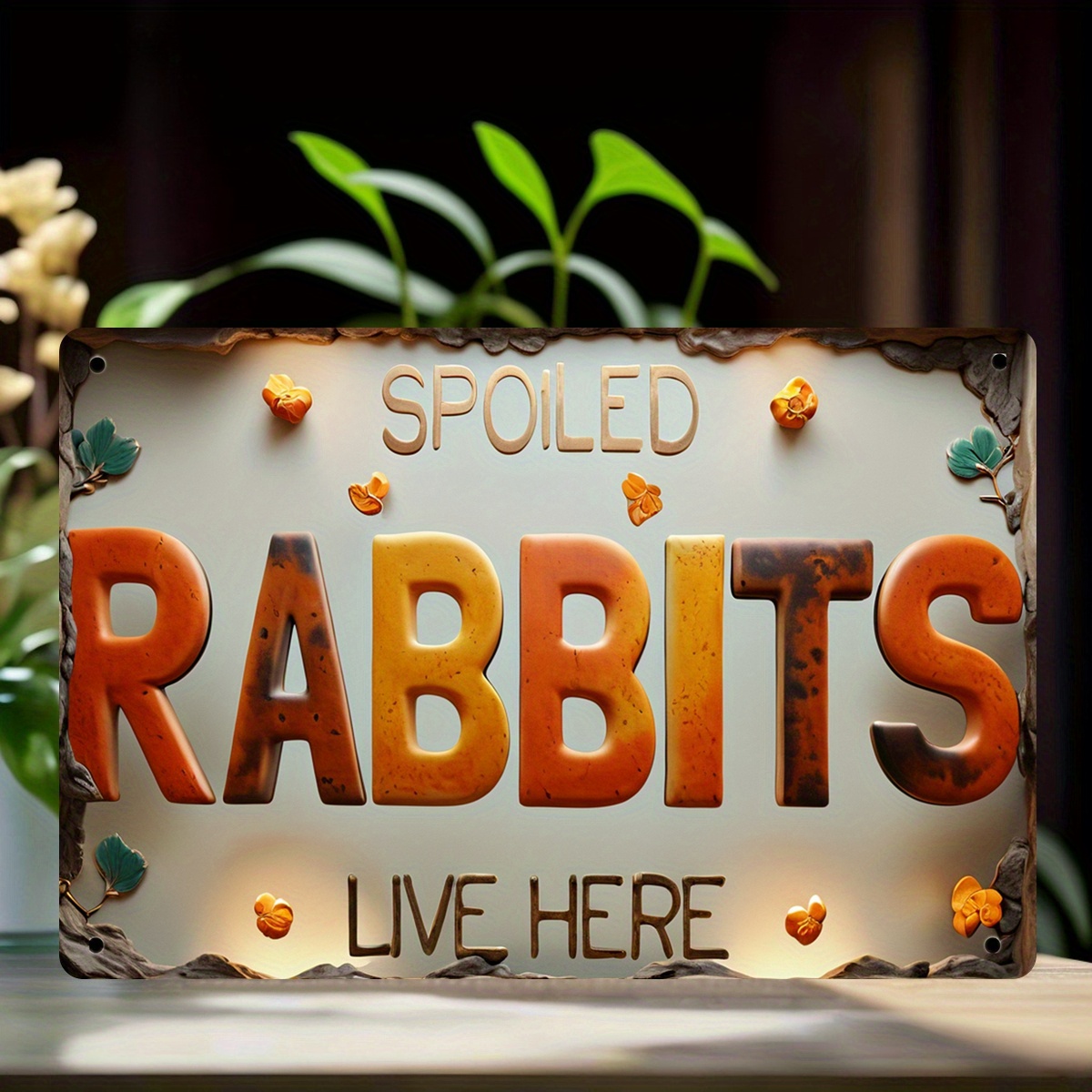 

Vintage Metal Tin Sign - Spoiled Rabbits Live Here - Colorful Painted Wall Art Decor For Home, Bedroom, Patio, Cafe, Man Cave, Bar, Office, Club - No Electricity Required, No Feathers, Seasonal Décor