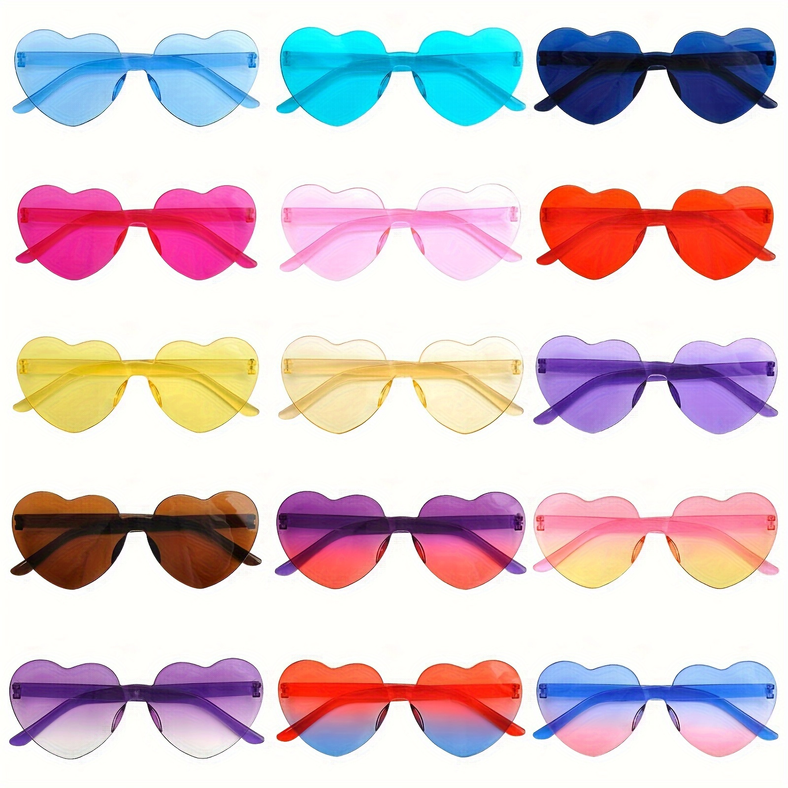 

15-piece Cute Heart-shaped Fashion Glasses In Vibrant Colors - Perfect For Rave Parties & Clubbing, Unisex