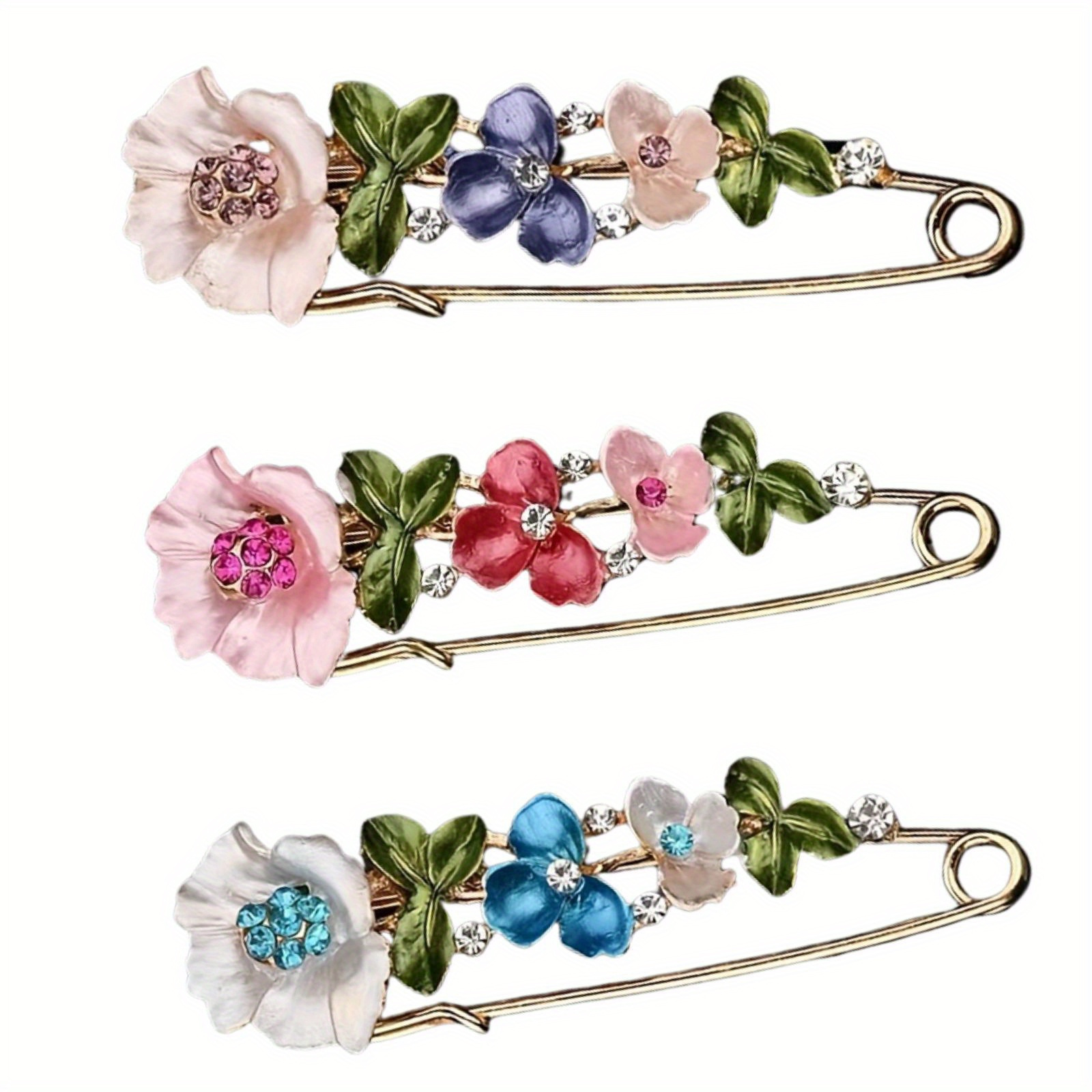 

3-piece Retro Floral Brooch Set - Fashion Rhinestone Safety Pins, Elegant Flower Corsage For Party, Daily Wear, Suit, Jacket, Dress - Mixed Color Collection (rosen, Champagne, Lavender)