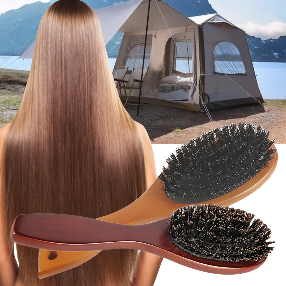 

1pc Premium Bristle Hairbrush With Wooden Handle - Reduces Frizz And Static, And Provides A Soothing Scalp Massage