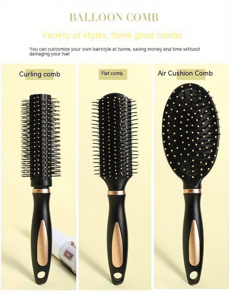 3-delige Ion Hair Combs Set voor Textured Hair, Anti-Statische Air Cushion Detangling Brushes met Plasticen Borsten