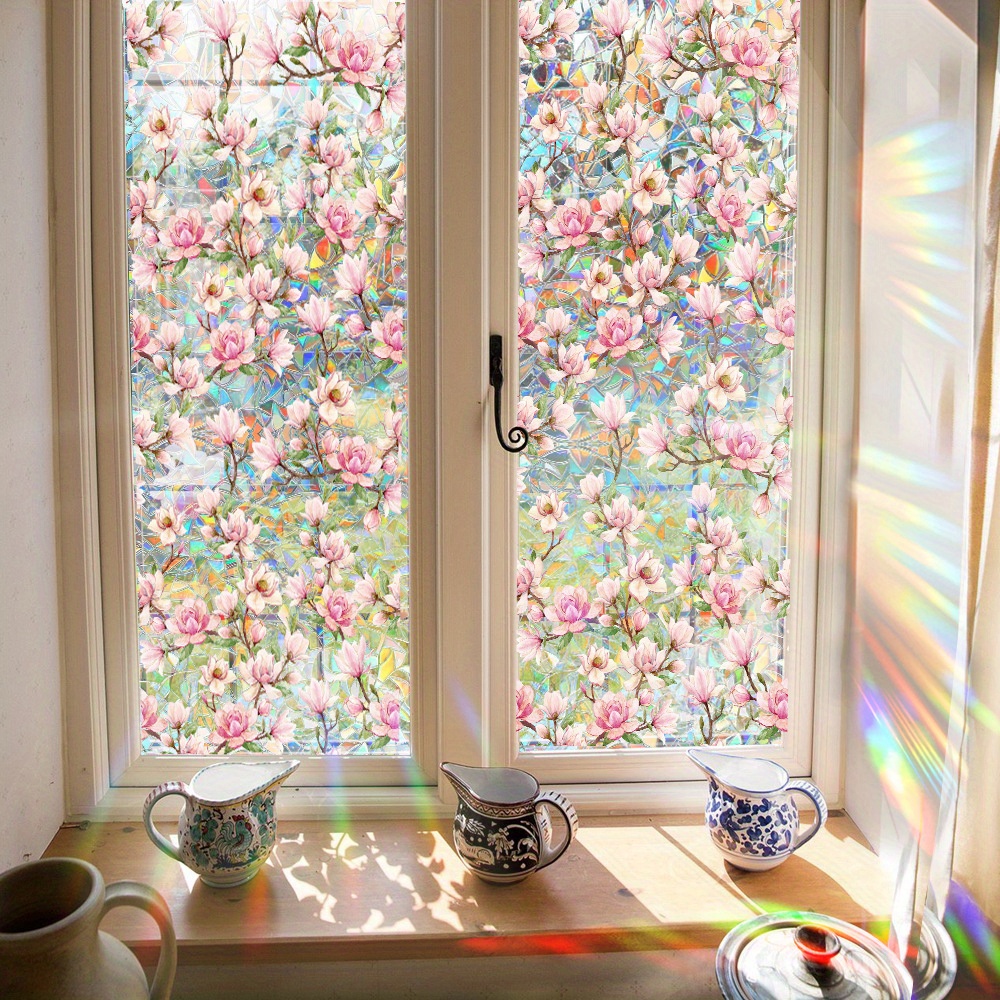 

Reusable Double-sided Floral Bird Pattern Prism Window Film - Static Cling, Residue-free, Waterproof Pvc Sunshade Sticker For Decor, Shimmery , Oblong Shape, Pvc Material