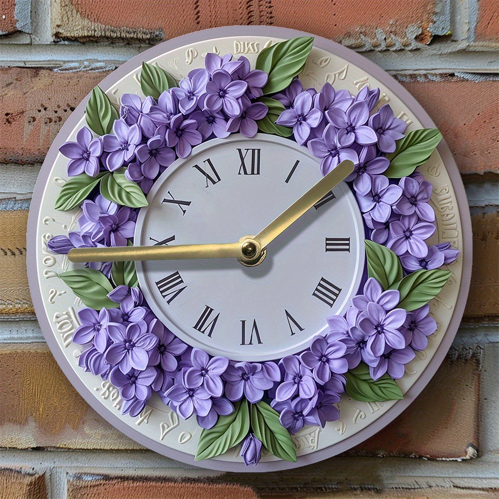 

Silent 8x8" Aluminum Wall Clock With Blooming Lilac Design - Perfect For Living Room Decor & Thanksgiving Gift