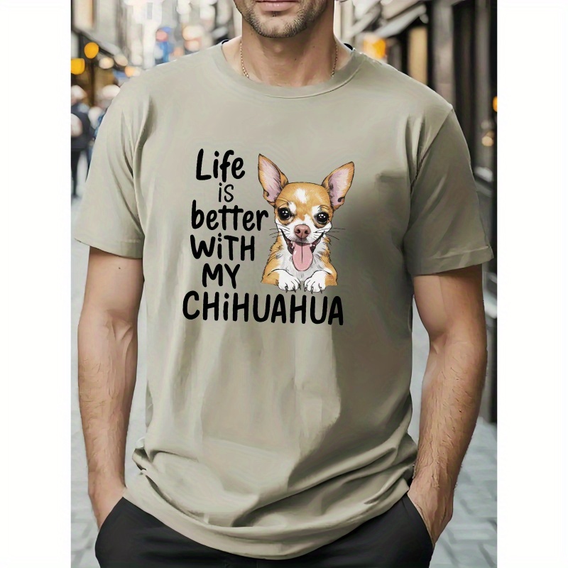 

Men's Chihuahua Wrinkle T-shirt - Casual Round Neck, Polyester, Geometric Pattern, Machine Washable - Summer Fit