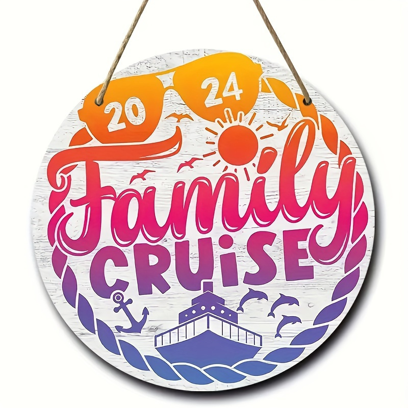 

Family Cruise Wooden Sign - 18cm Round Wall Decor For Beach Theme Travel, Summer Holiday Decoration, No Battery Required