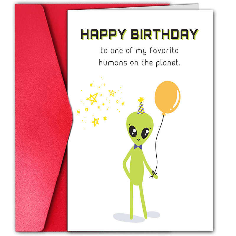

Adorable Alien-themed Birthday Card - Perfect For Friends & Family, Unique Ufo Design Greeting Card