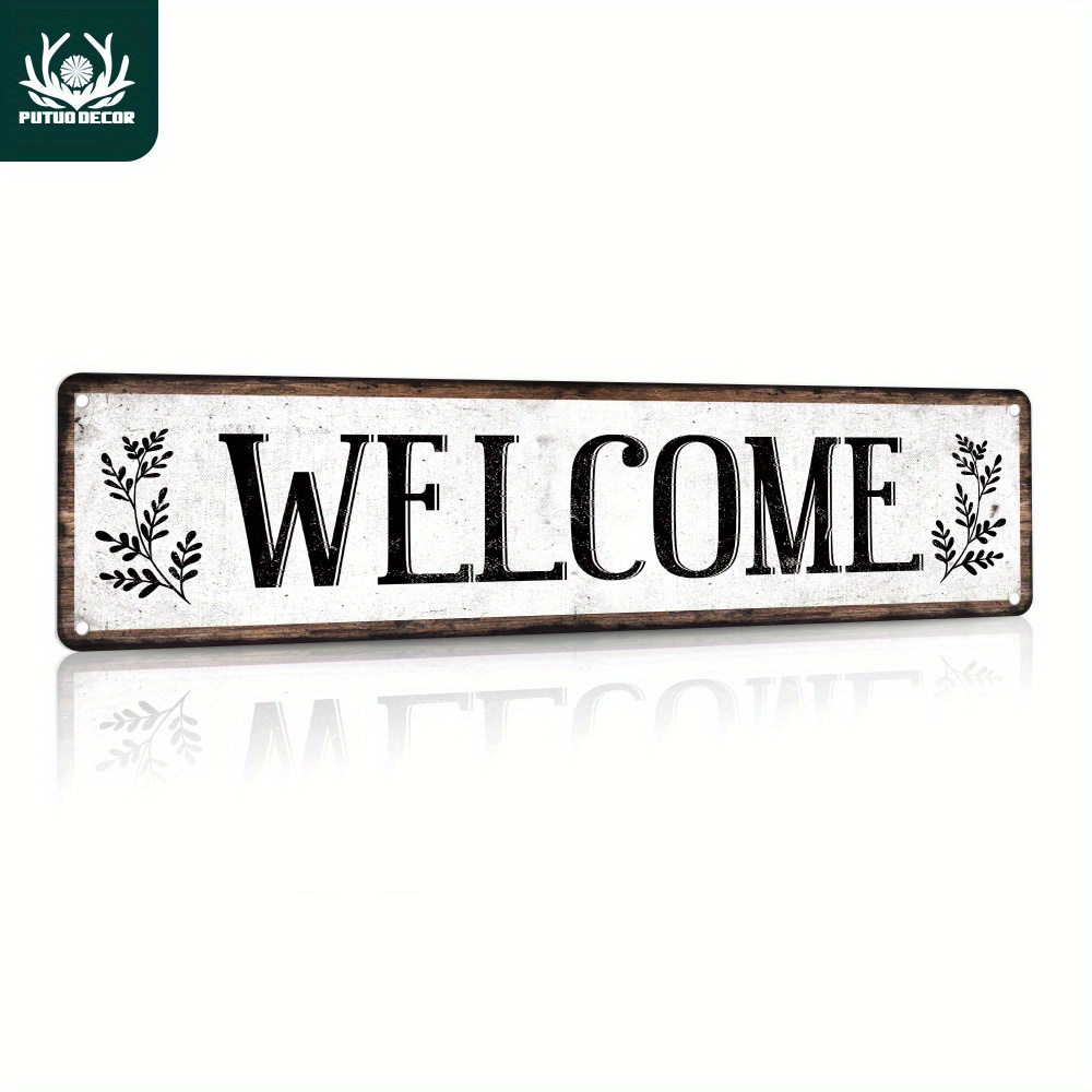 

Putuo Decor 1pc Welcome Vintage Metal Tin Sign, Wall Art Decor For Home Gate Farmhouse Front Door, 3.9 X 15.7 Inches