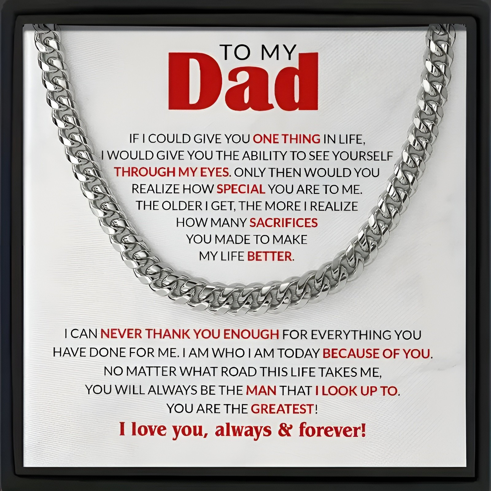 

Father's Day Gift For Dad, 1pc Silver Cuban Necklace Statement Simple Cuban Necklace From Daughter, Son, Wife, Unique, High Quality Material Exquisite Design Gift For Him Card Gift Box