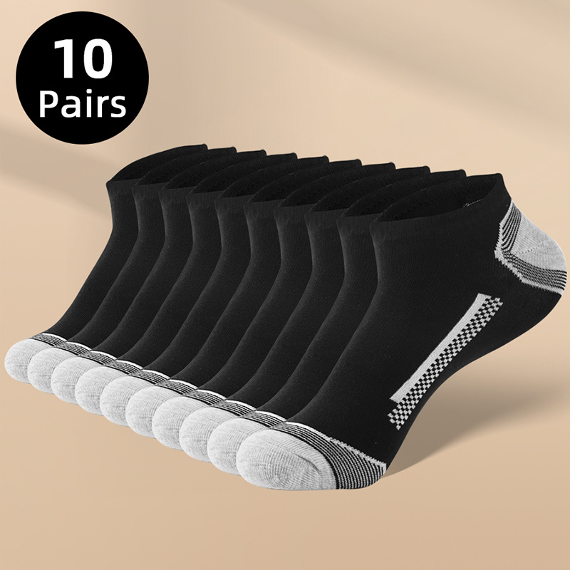 

10 Pairs Of Men's Knitted Low Cut Ankle Socks, Anti Odor & Sweat Absorption Breathable Sport Socks, For All Seasons Wearing