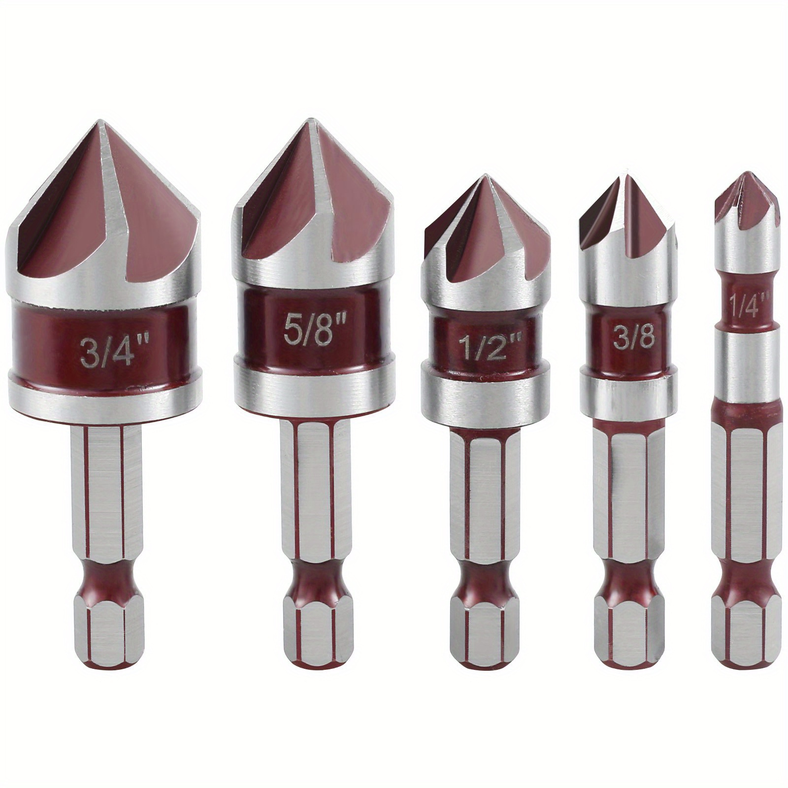 5 piece m35 cobalt drill bit set with hex shank precision countersink bits for wood 82 tip durable rust proof sizes 1 4 to 1 2 included