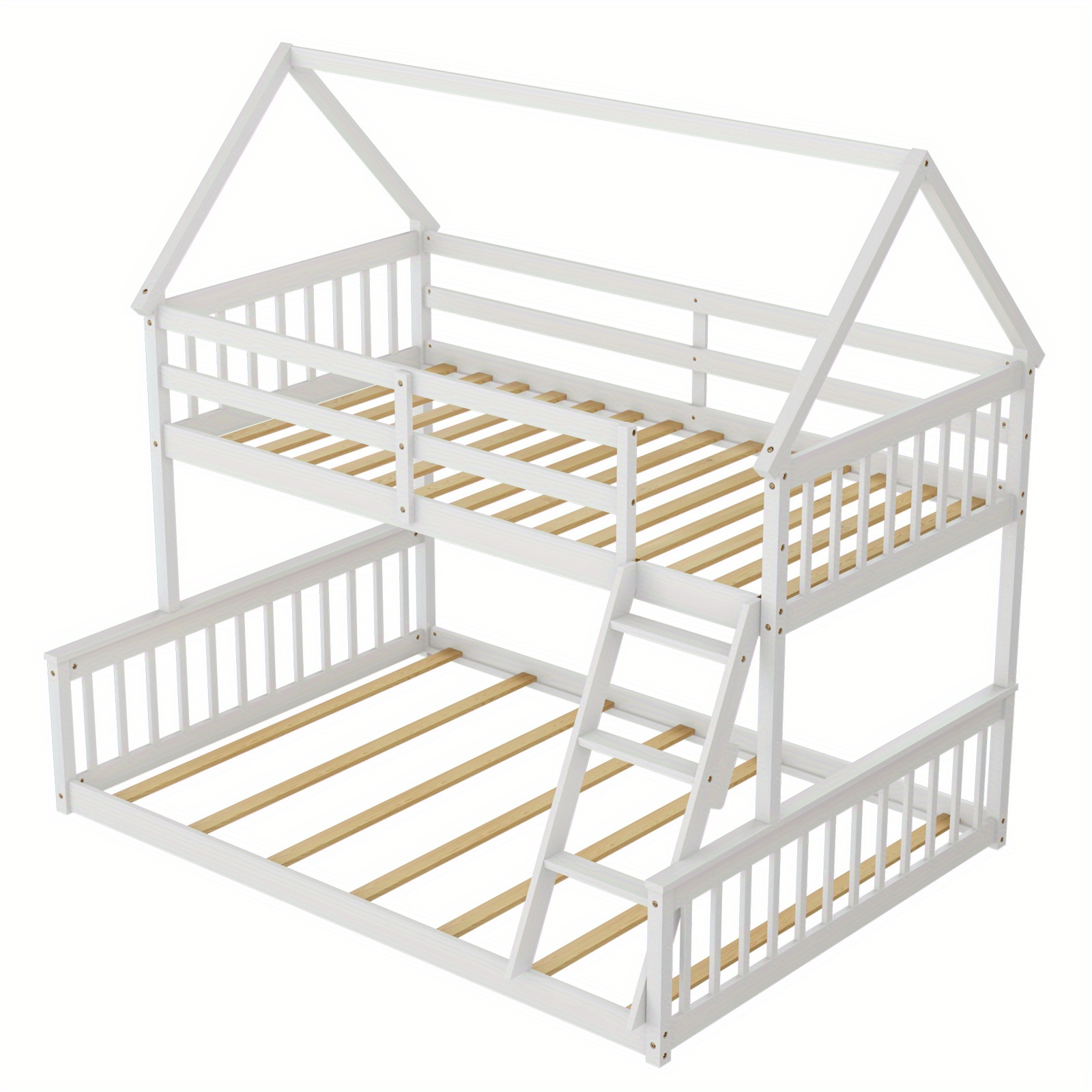 

Costway Twin Over Full House Bunk Bed With Ladder & Guardrails Convertible To 2 Beds