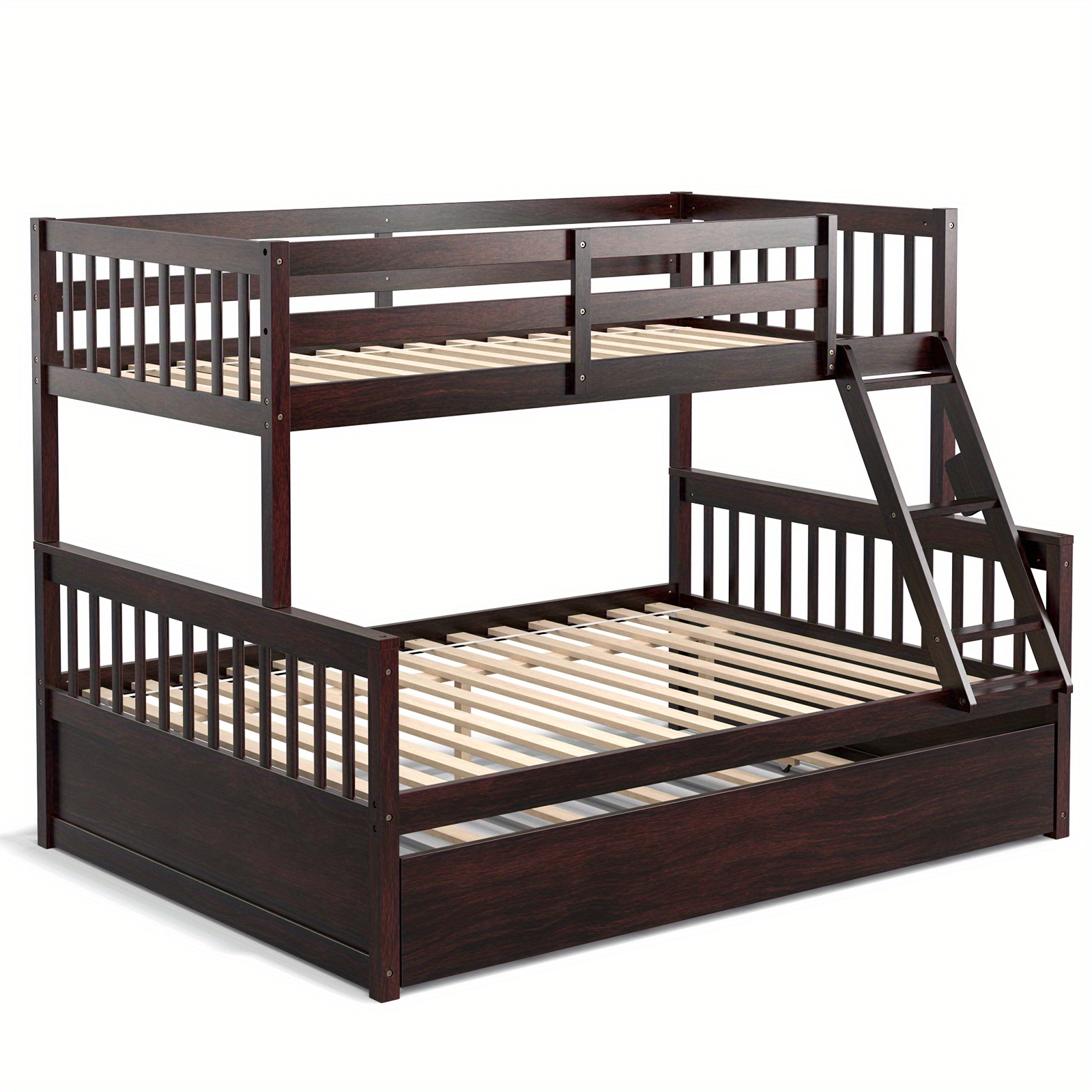 

Costway Twin Over Full Bunk Bed With Twin Trundle Convertible Platform Bed Espresso