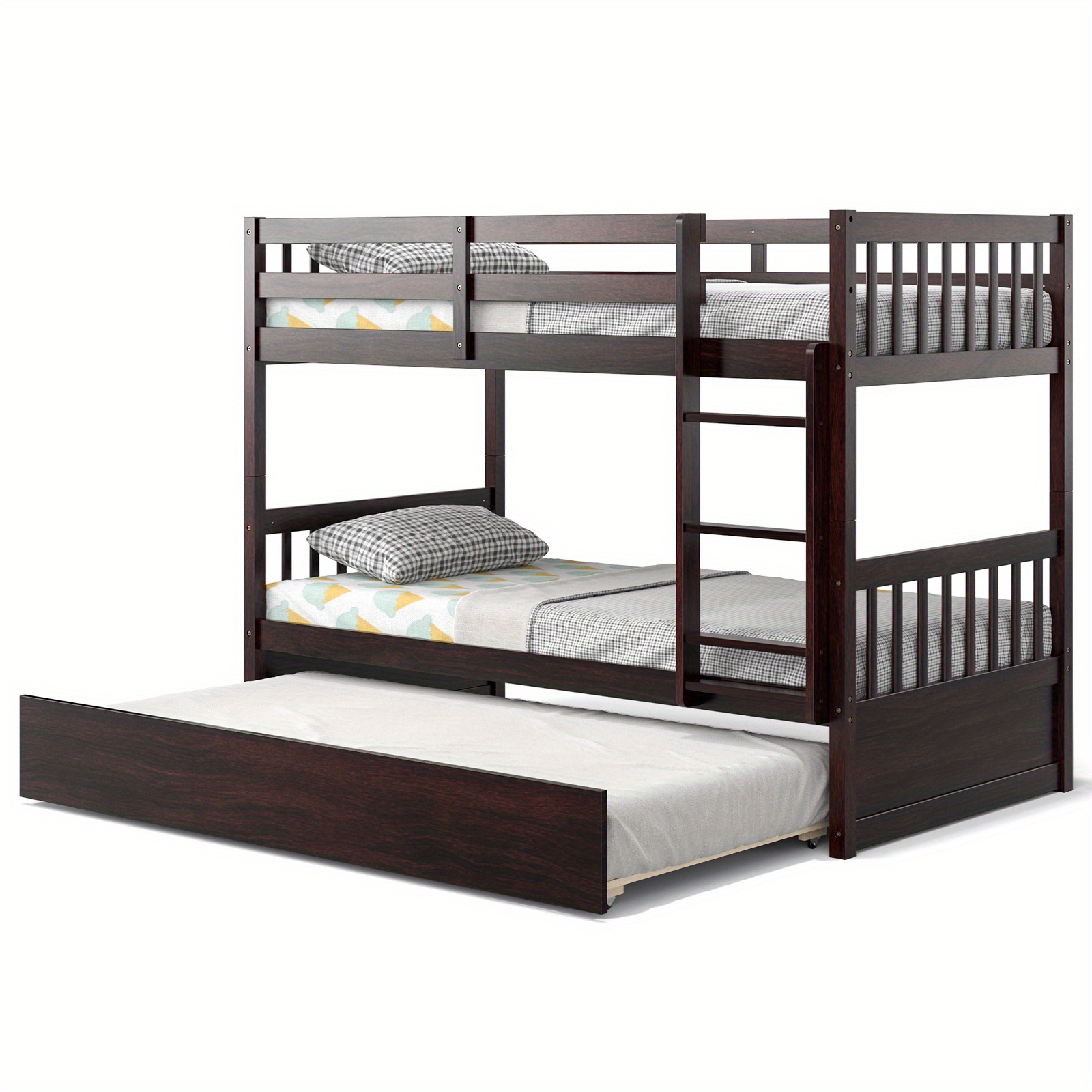 

Costway Twin Over Twin Bunk Bed With Twin Trundle Solid Wood Frame Espresso
