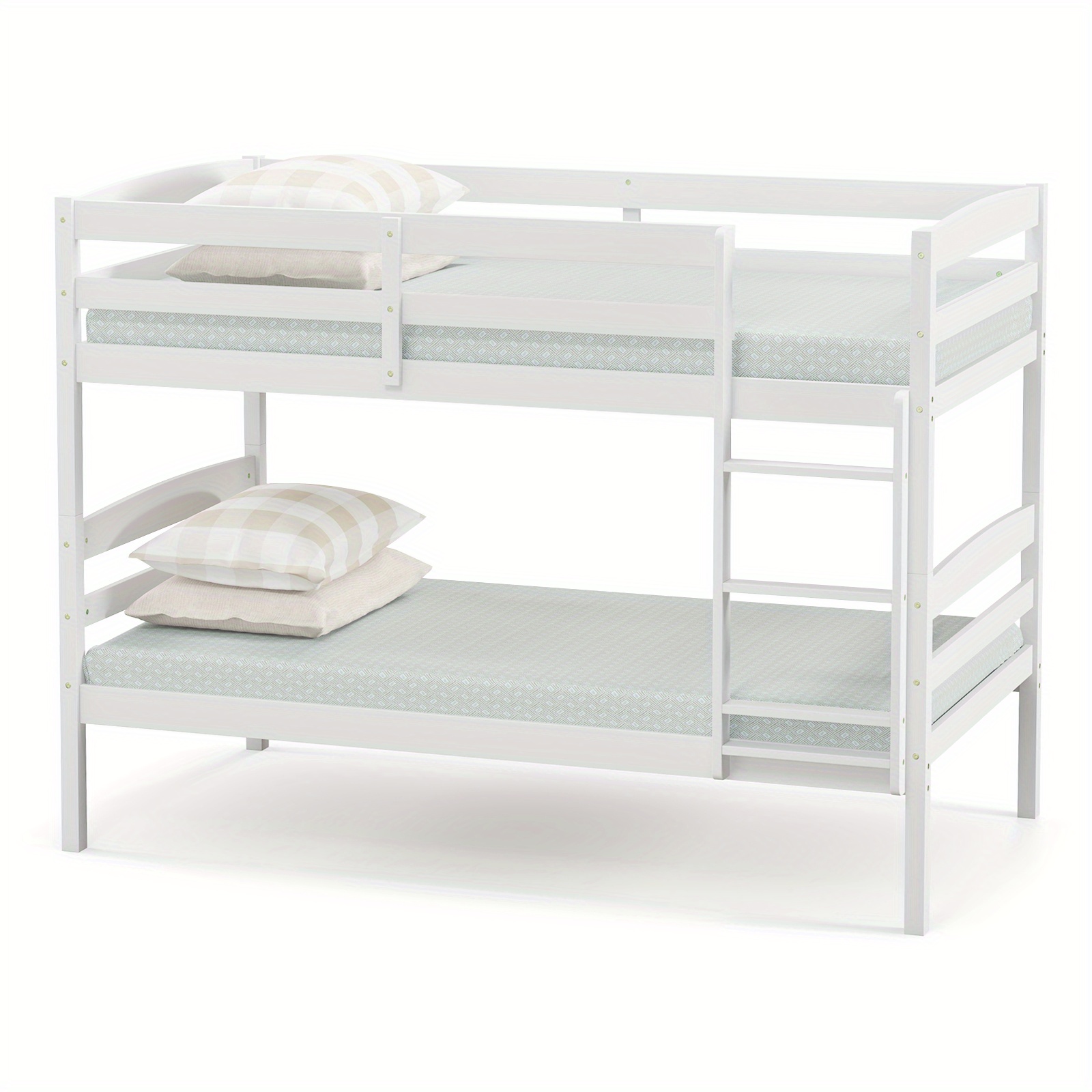 

Costway Twin Over Twin Bunk Bed Wooden Convertible Into 2 Beds High Guardrails White