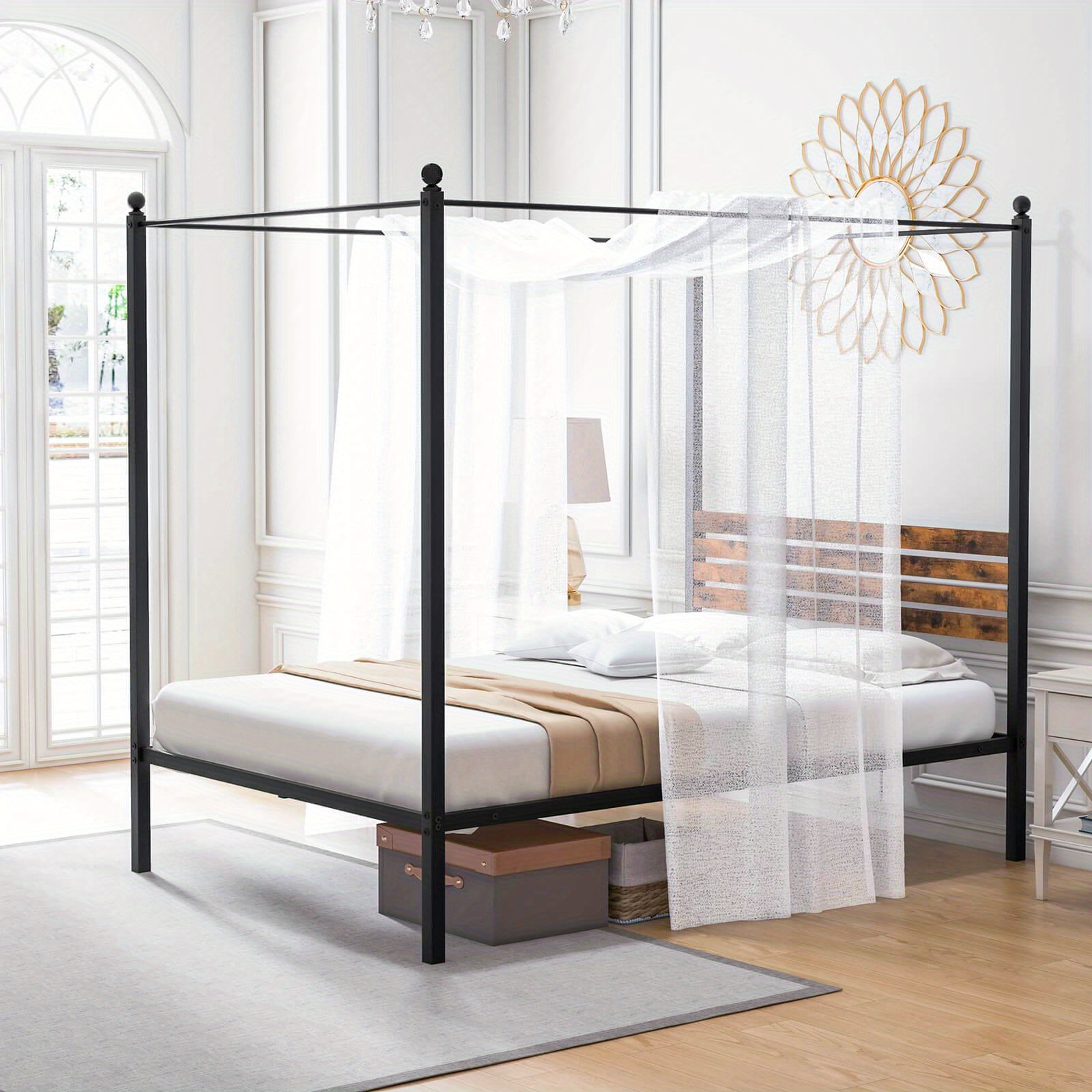 

Costway Full Size Canopy Bed Frame 4-poster Platform Bed Frame W/ Industrial Headboard